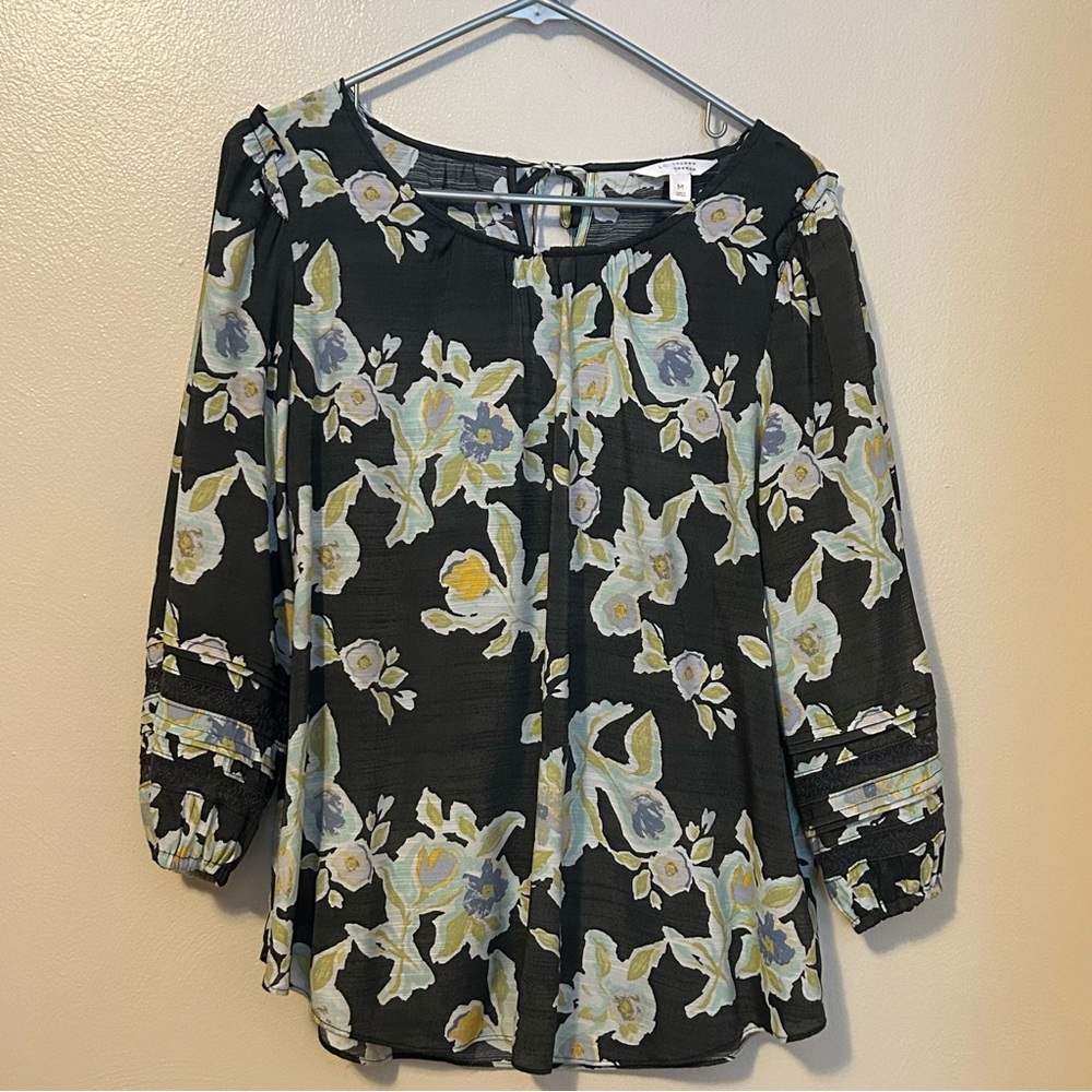 LC Lauren Conrad Black Floral Blouse